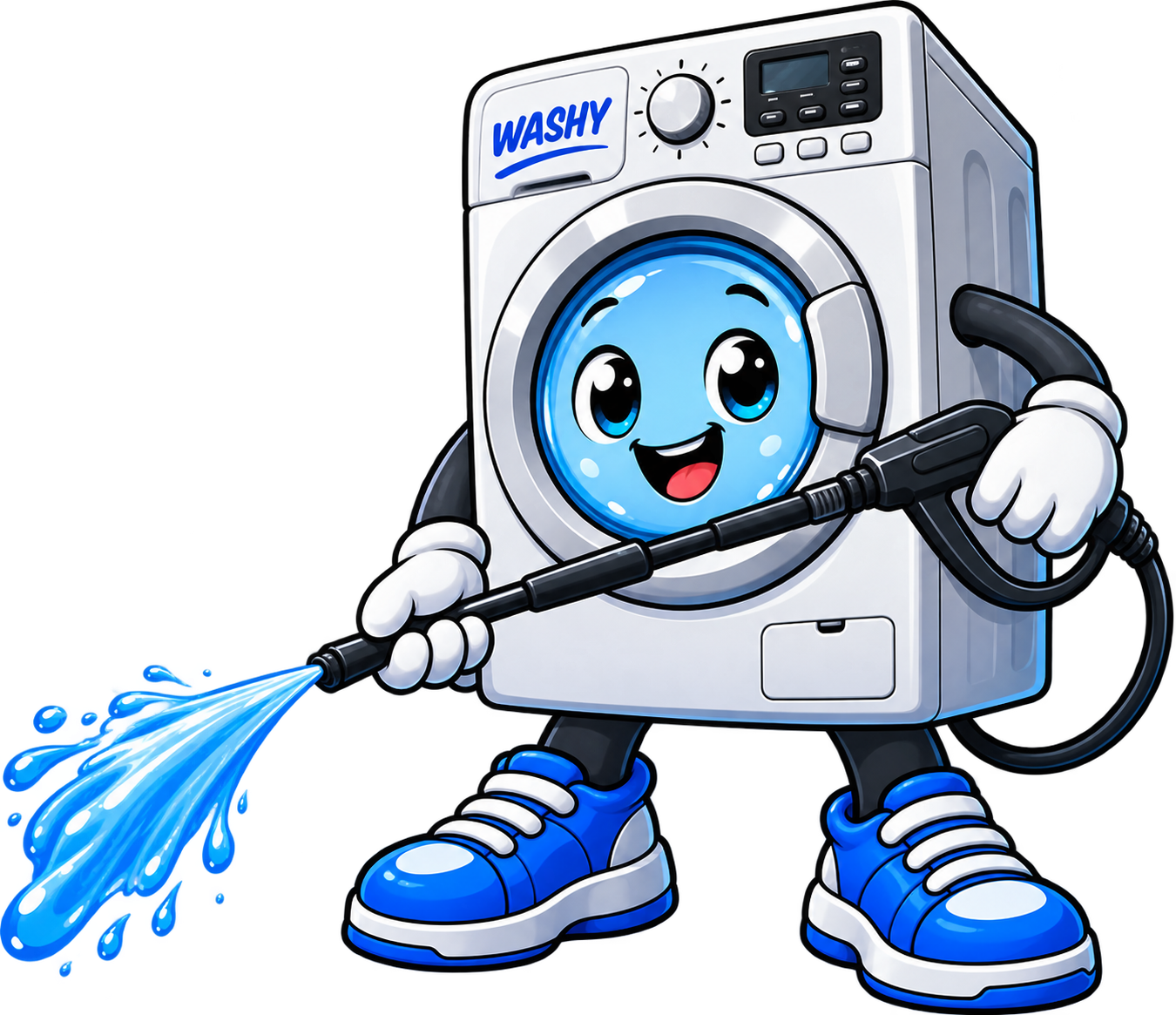 Washy the smiling washing-machine mascot